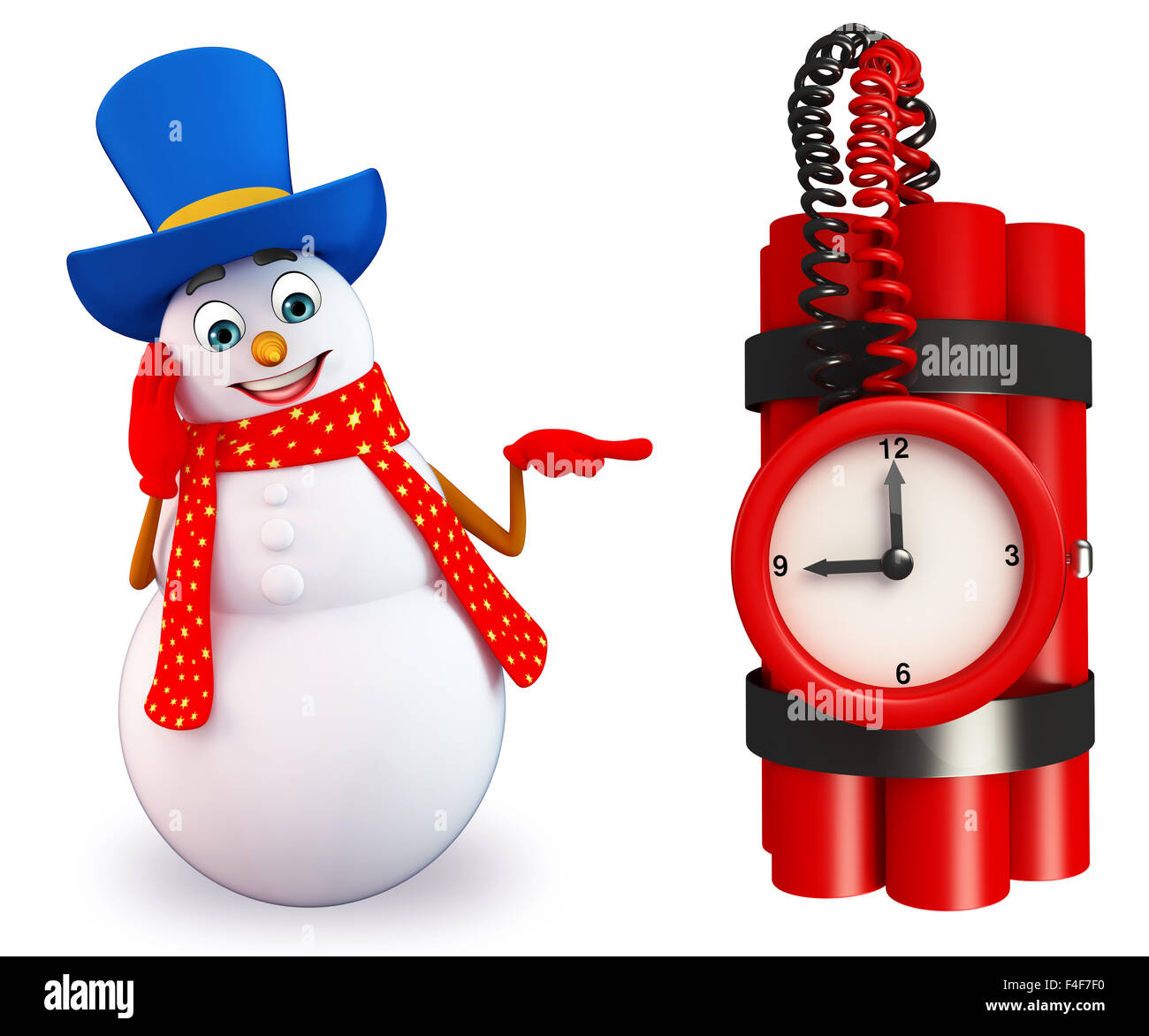 3d rendered illustration of snowman with time bomb Stock Photo