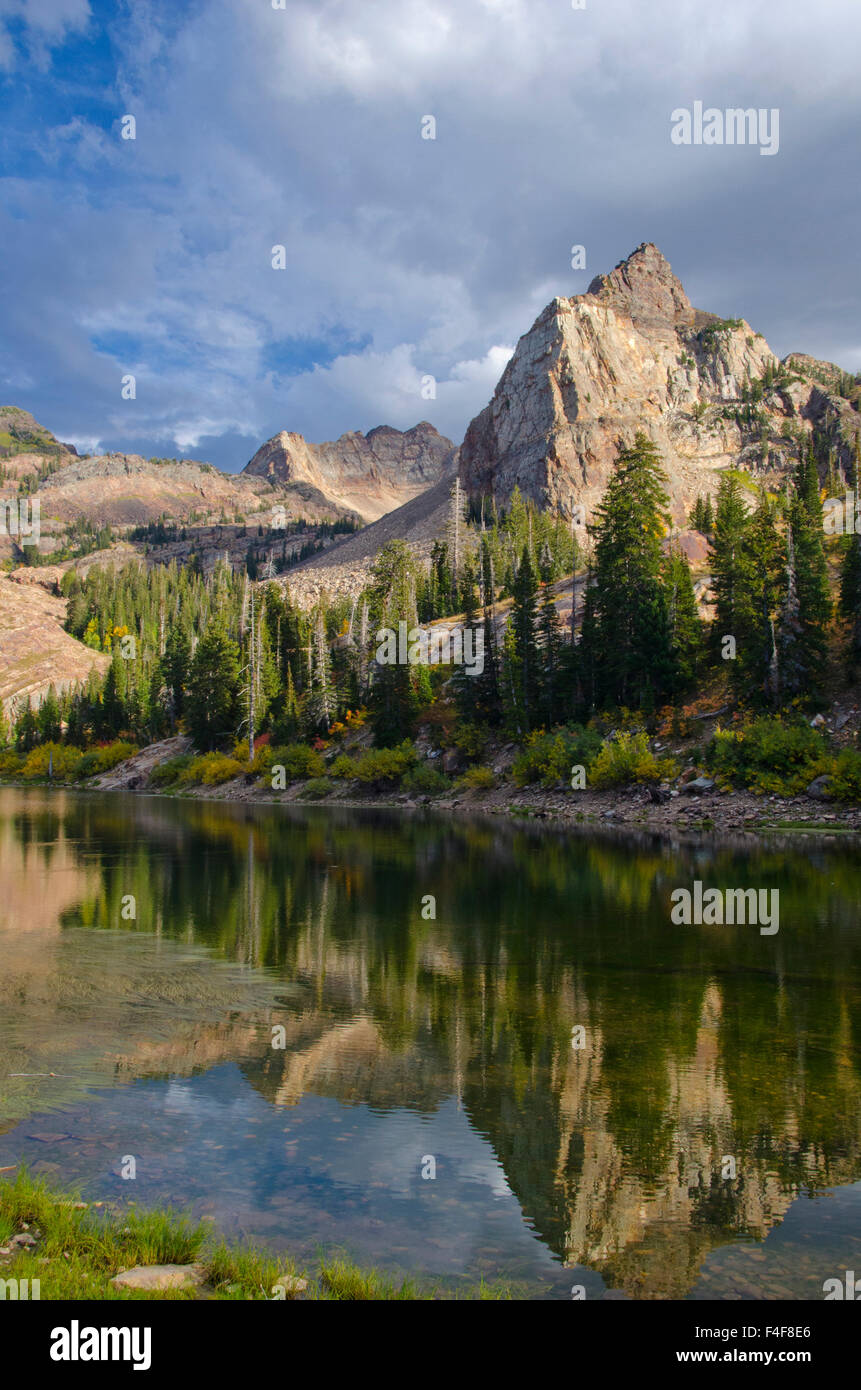 Lake Blanche and Sundial with reflection, Uinta-Wasatch Cache National Forest, Big Cottonwood Canyon, Wasatch Mountains, near Salt Lake City, Utah., United States Stock Photo