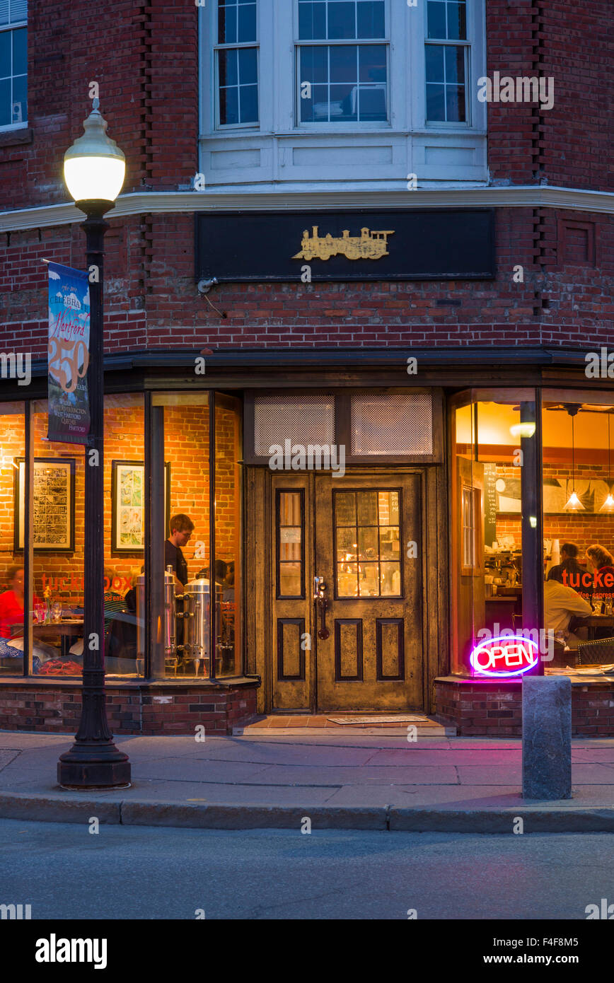 Vermont, White River Junction, patrons at the Tuckerbox restaurant, evening Stock Photo Alamy