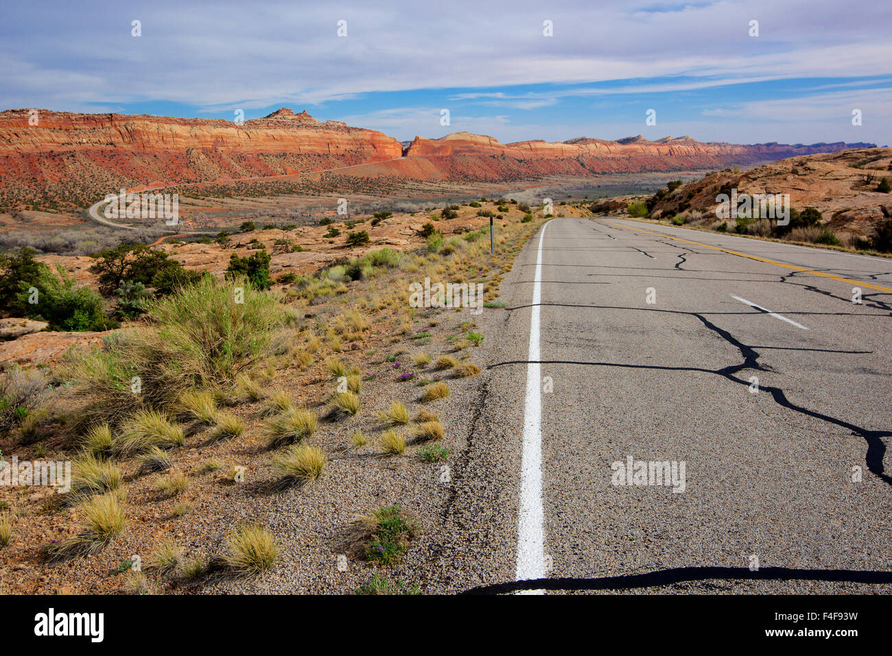 Utah Highway 95 at Comb Ridge, a dramatic uplift west of Blanding, The ridge is the site of numerous ancient ruins and dramatic geological formations. (Large format sizes available) Stock Photo