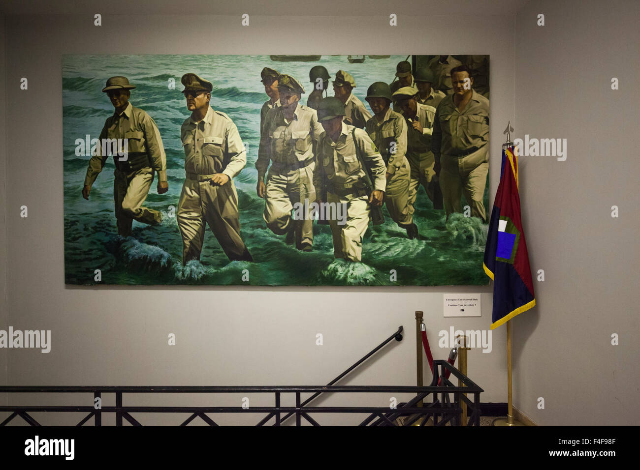 USA, Virginia, Norfolk, MacArthur Memorial Museum, memorial to US General Douglas MacArthur, painting of MacArthur's return to the Philippines in WW2 Stock Photo