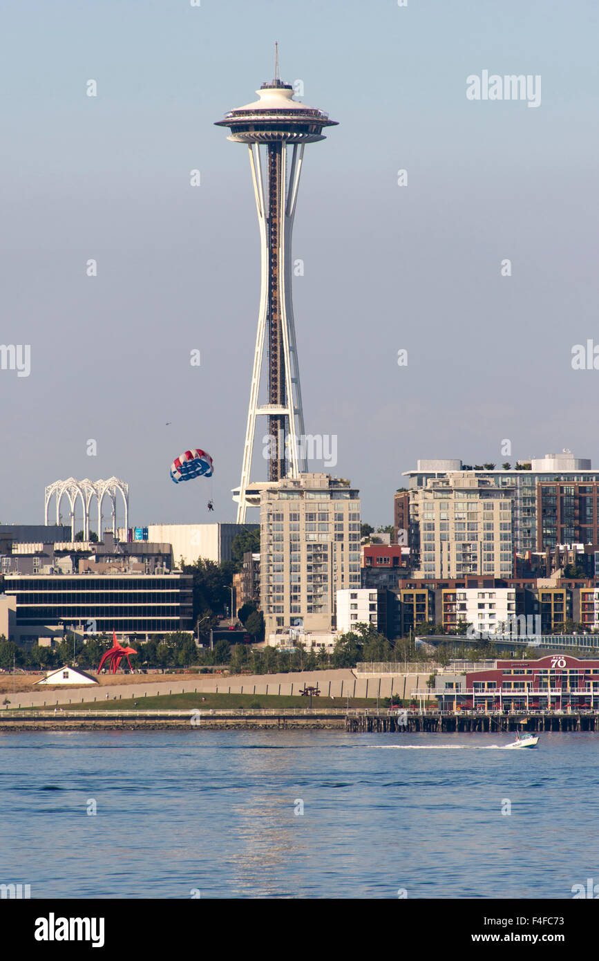 USA, Washington State, Seattle. Sculpture Park, Space Needle and