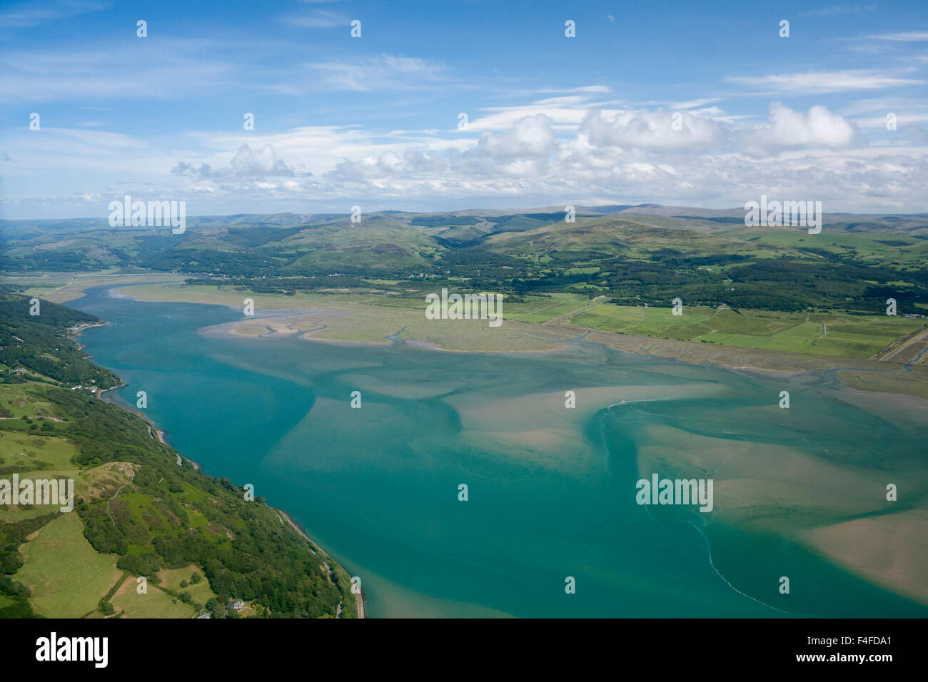 Dovey Dyfi river estuary aerial view Gwynedd Ceredigion Mid Wales UK Stock Photo