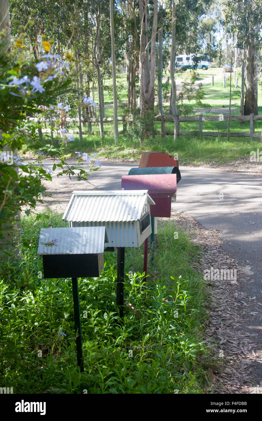 Mailboxes on remote country road Hunter Valley NSW Australia Stock Photo