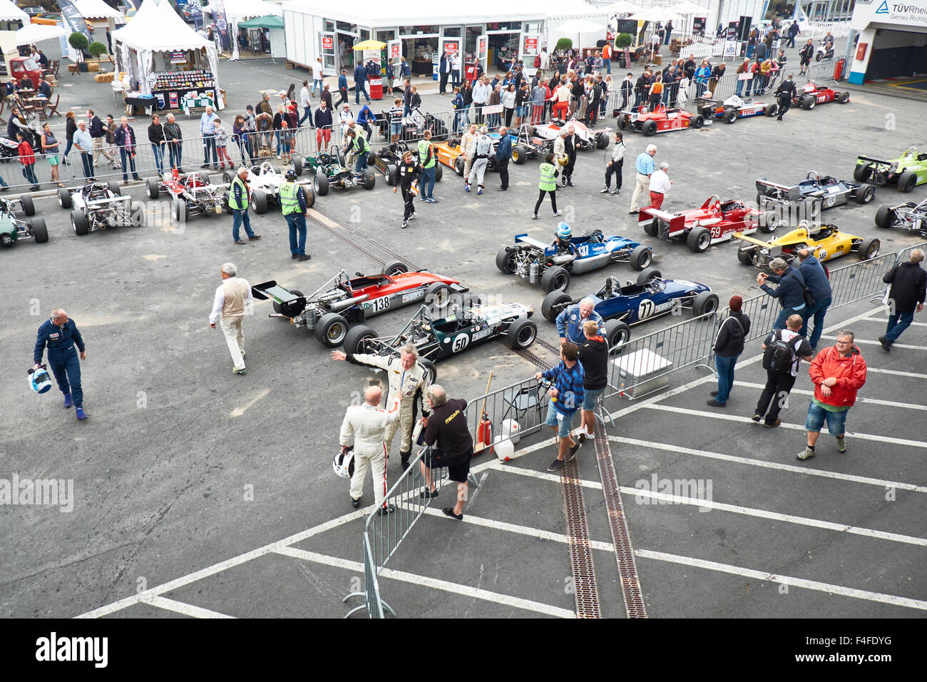 Formula Three,parc ferme, 43.AvD Oldtimer-Grand-Prix 2015 ,Nürburgring Stock Photo