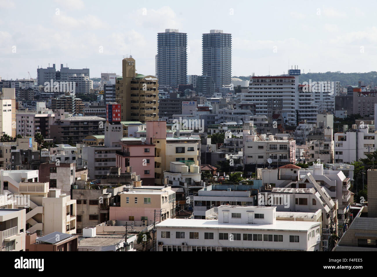 It's a photo of Naha City in Okinawa in Japan. It's a cityscape of a big Japanese town Stock Photo