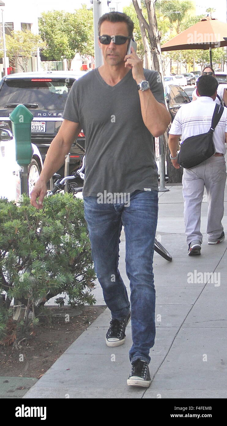 Daniel Bernhardt talks on his cell phone whilst out in Beverly Hills  Featuring: Daniel Bernhardt Where: Los Angeles, California, United States When: 15 Aug 2015 Stock Photo