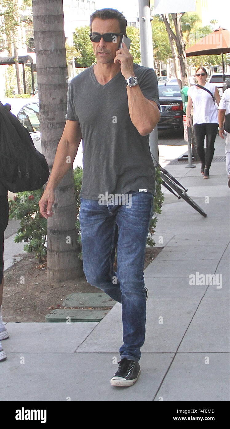 Daniel Bernhardt talks on his cell phone whilst out in Beverly Hills  Featuring: Daniel Bernhardt Where: Los Angeles, California, United States When: 15 Aug 2015 Stock Photo