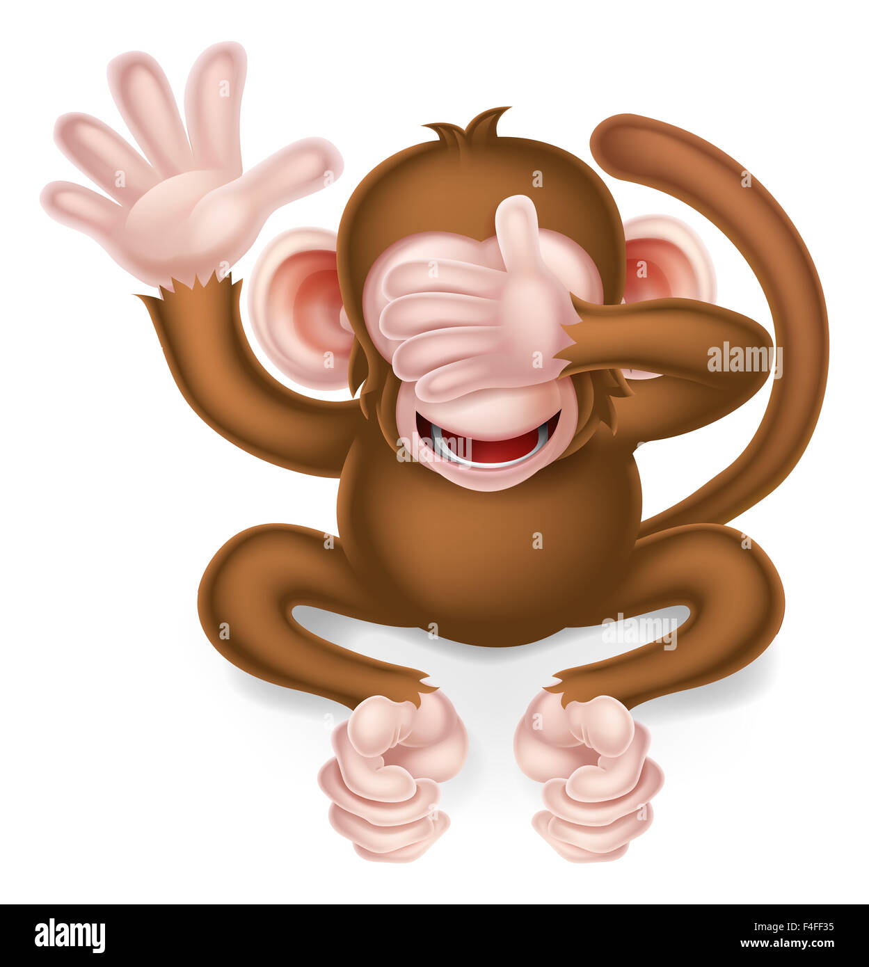 See no evil cartoon wise monkey covering his eyes Stock Photo