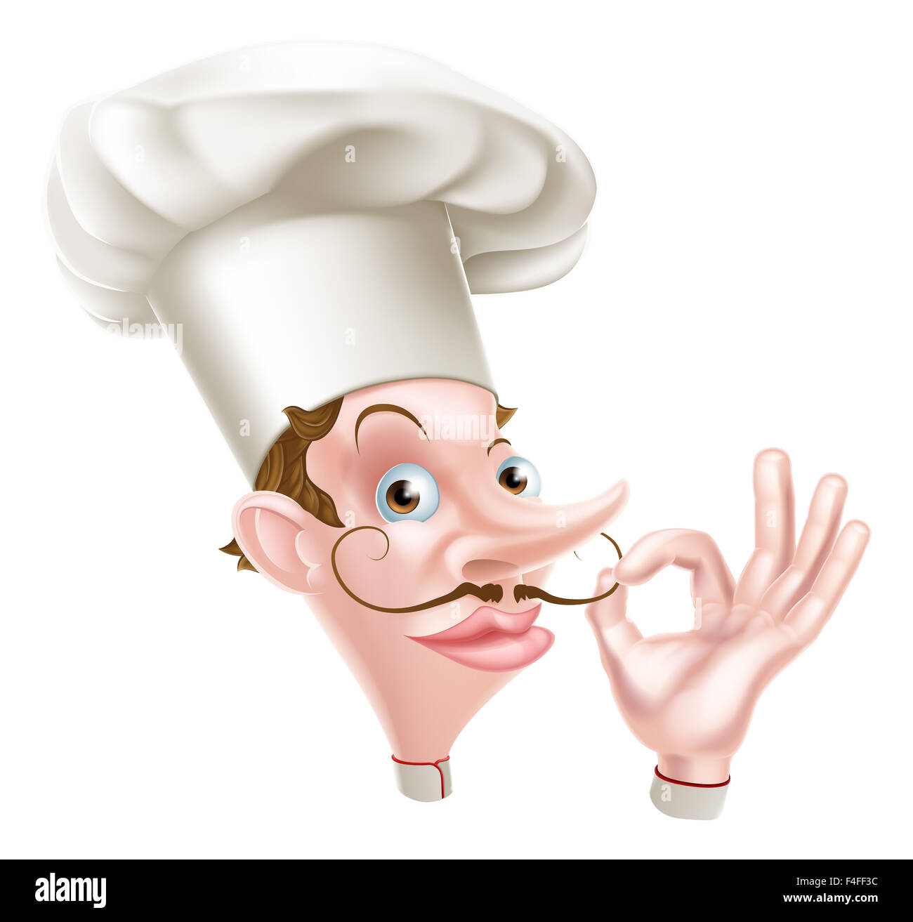 A snooty looking cartoon chef twirling his moustache Stock Photo