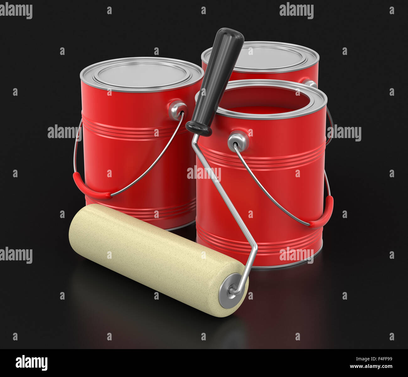 Paint roller and Cans of paint (clipping path included Stock Photo Alamy