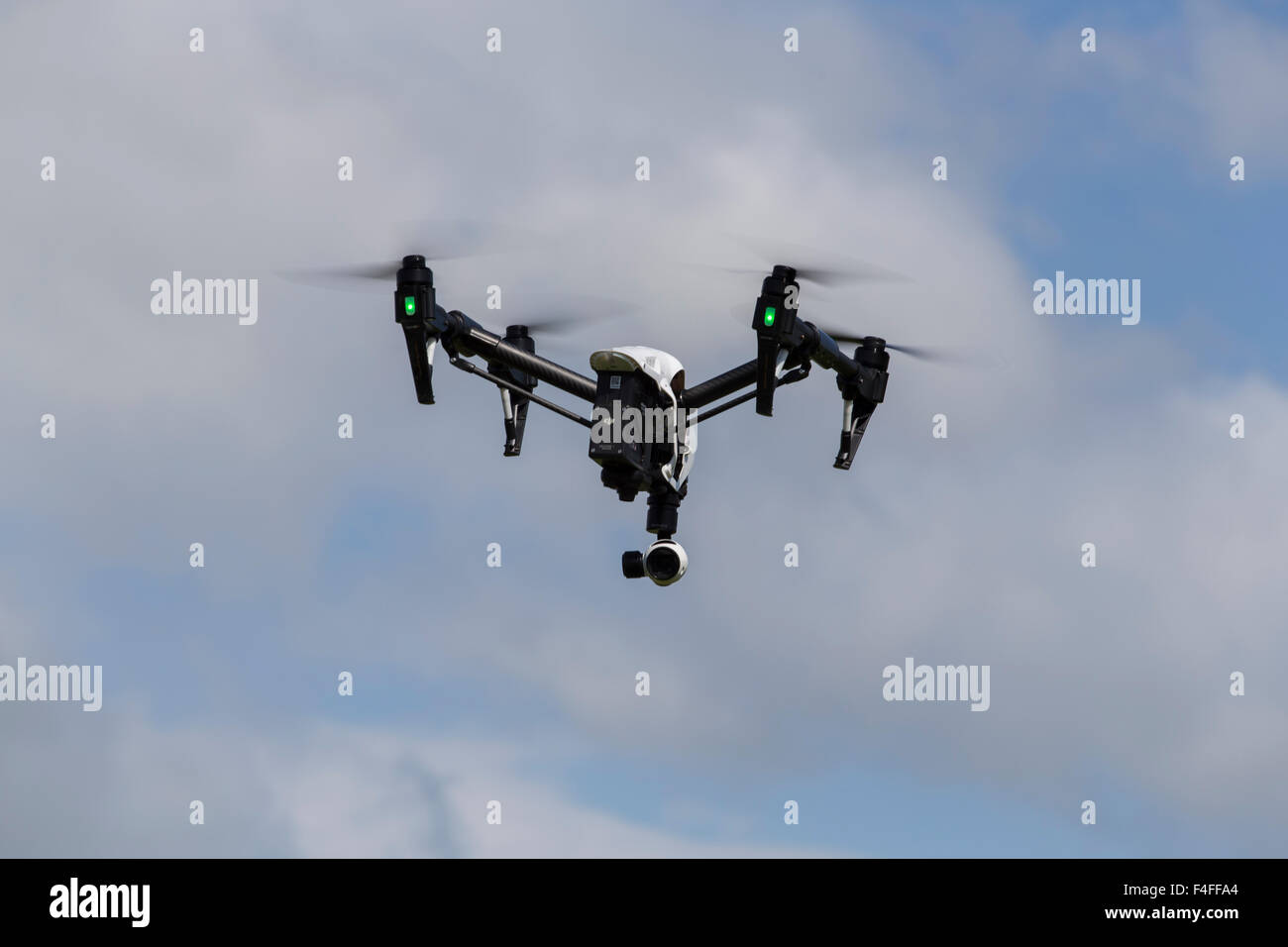 Quadcopter Drone DJI Inspire with camera for aerial photography, photos and videos. Stock Photo