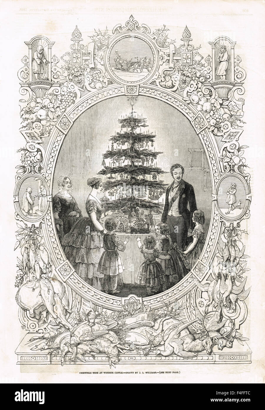 Victoria, Albert & the Royal Family gathering around the Christmas Tree at Windsor Castle in 1848 Stock Photo