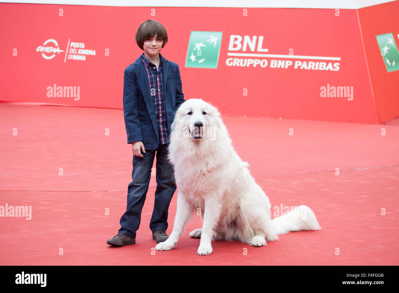 Rome, Italy. 17th October, 2015. Felix Bossuet, and dog Belle on the Red Carpet for the French film 'Belle & Sebastien, The Adventures Continue, at the 10th Rome Film Fest. , Roma, Italy,17/10/15 Credit:  Stephen Bisgrove/Alamy Live News Stock Photo