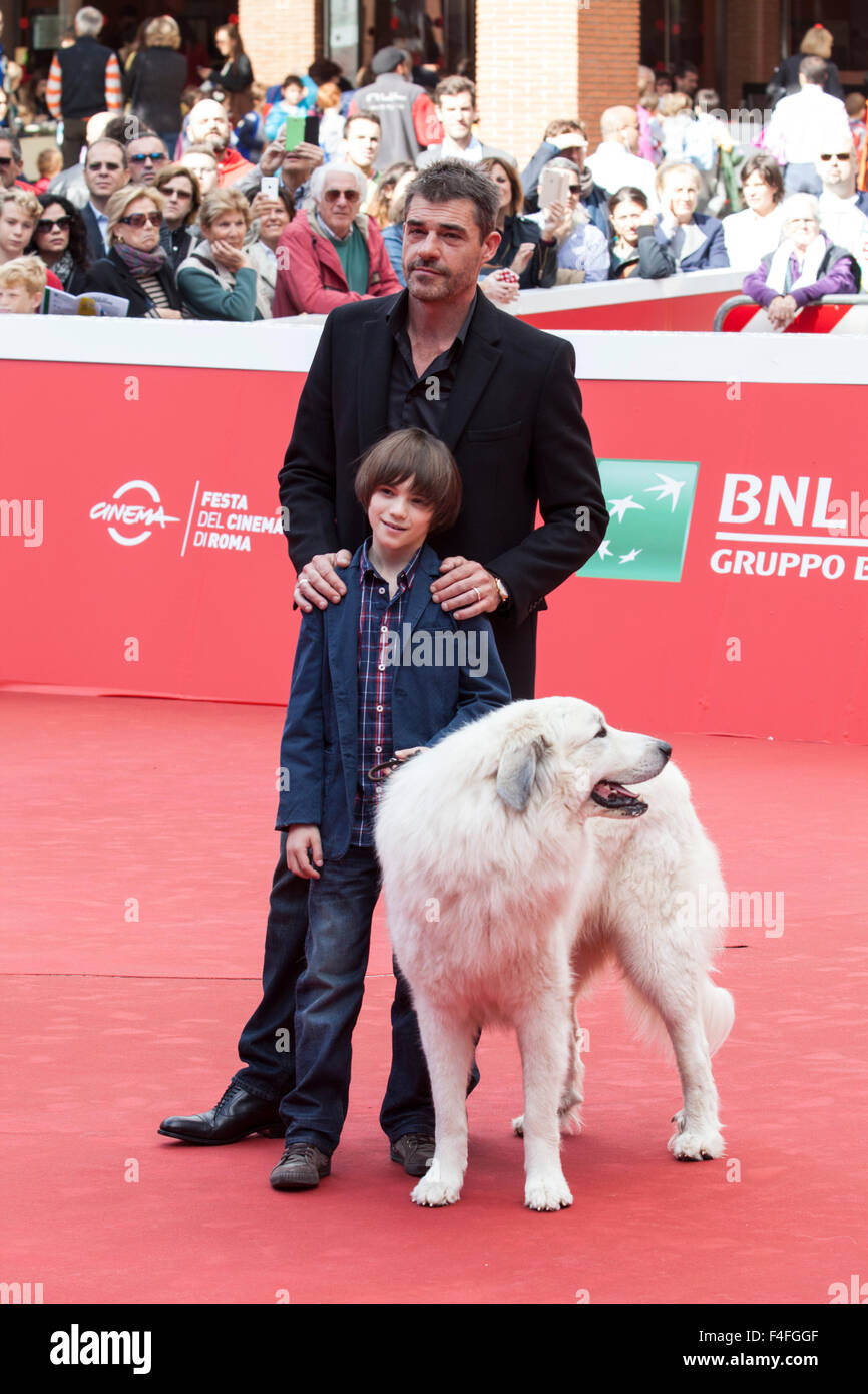 Rome, Italy. 17th October, 2015. Actor Thierry Neuvic with young Felix Bossuet and dog Belle on the Red Carpet for the French film 'Belle & Sebastien, The Adventures Continue, at the 10th Rome Film Fest., , Roma, Italy,17/10/15 Credit:  Stephen Bisgrove/Alamy Live News Stock Photo