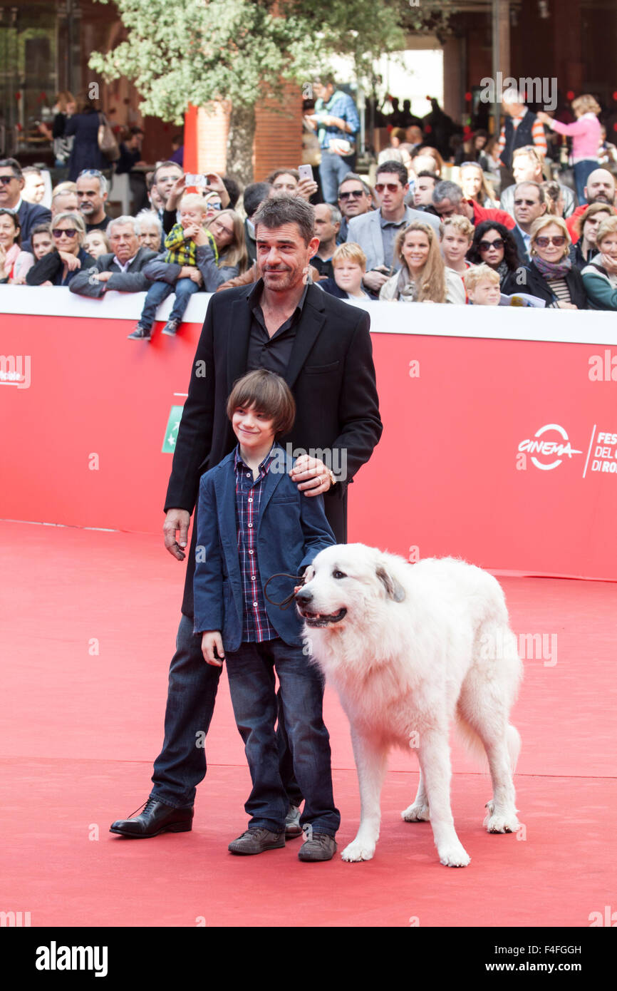 Rome, Italy. 17th October, 2015. Actor Thierry Neuvic with young Felix Bossuet, and dog Belle on the Red Carpet for the French film 'Belle & Sebastien, The Adventures Continue, at the 10th Rome Film Fest., , Roma, Italy,17/10/15 Credit:  Stephen Bisgrove/Alamy Live News Stock Photo