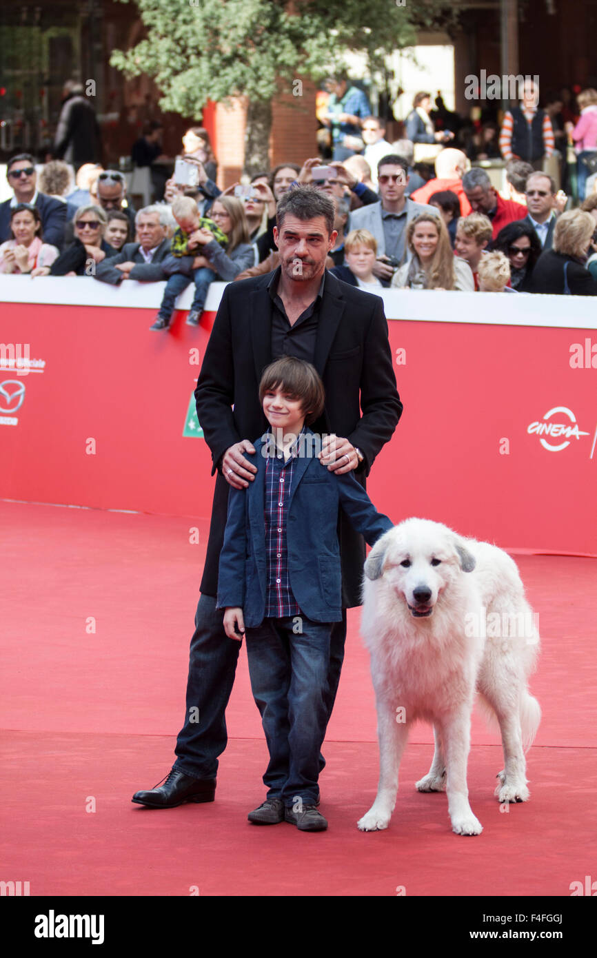 Rome, Italy. 17th October, 2015. Actor Thierry Neuvic with young Felix Bossuet,and dog Belle on the Red Carpet for the French film 'Belle & Sebastien, The Adventures Continue, at the 10th Rome Film Fest., , Roma, Italy,17/10/15 Credit:  Stephen Bisgrove/Alamy Live News Stock Photo