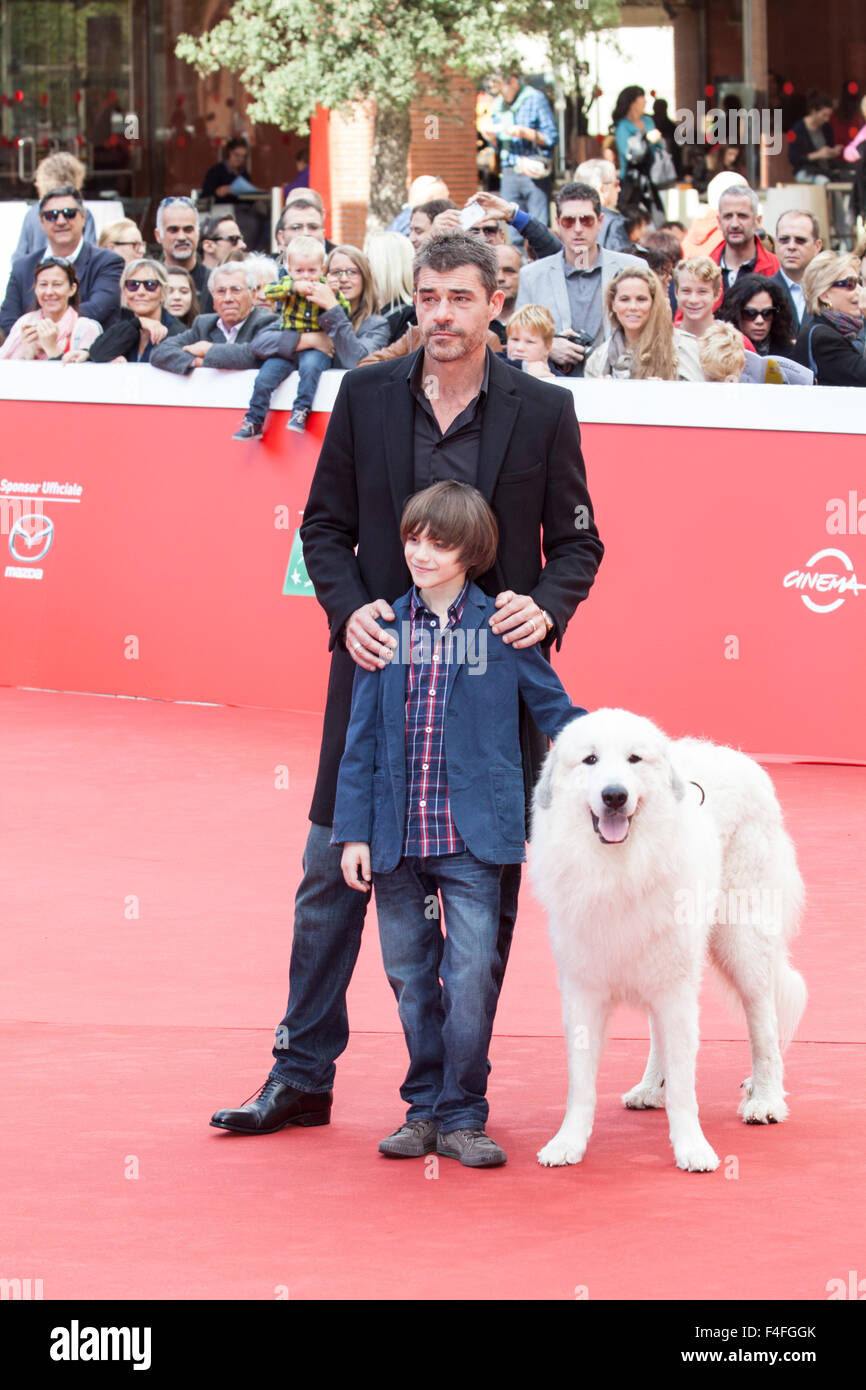 Rome, Italy. 17th October, 2015. Actor Thierry Neuvic with young Felix Bossuet,and dog Belle on the Red Carpet for the French film 'Belle & Sebastien, The Adventures Continue, at the 10th Rome Film Fest., , Roma, Italy,17/10/15 Credit:  Stephen Bisgrove/Alamy Live News Stock Photo