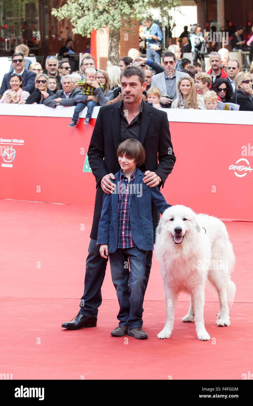 Rome, Italy. 17th October, 2015. Actor Thierry Neuvic with young Felix Bossuet,and dog Belle on the Red Carpet for the French film 'Belle & Sebastien, The Adventures Continue, at the 10th Rome Film Fest., , Roma, Italy,17/10/15 Credit:  Stephen Bisgrove/Alamy Live News Stock Photo