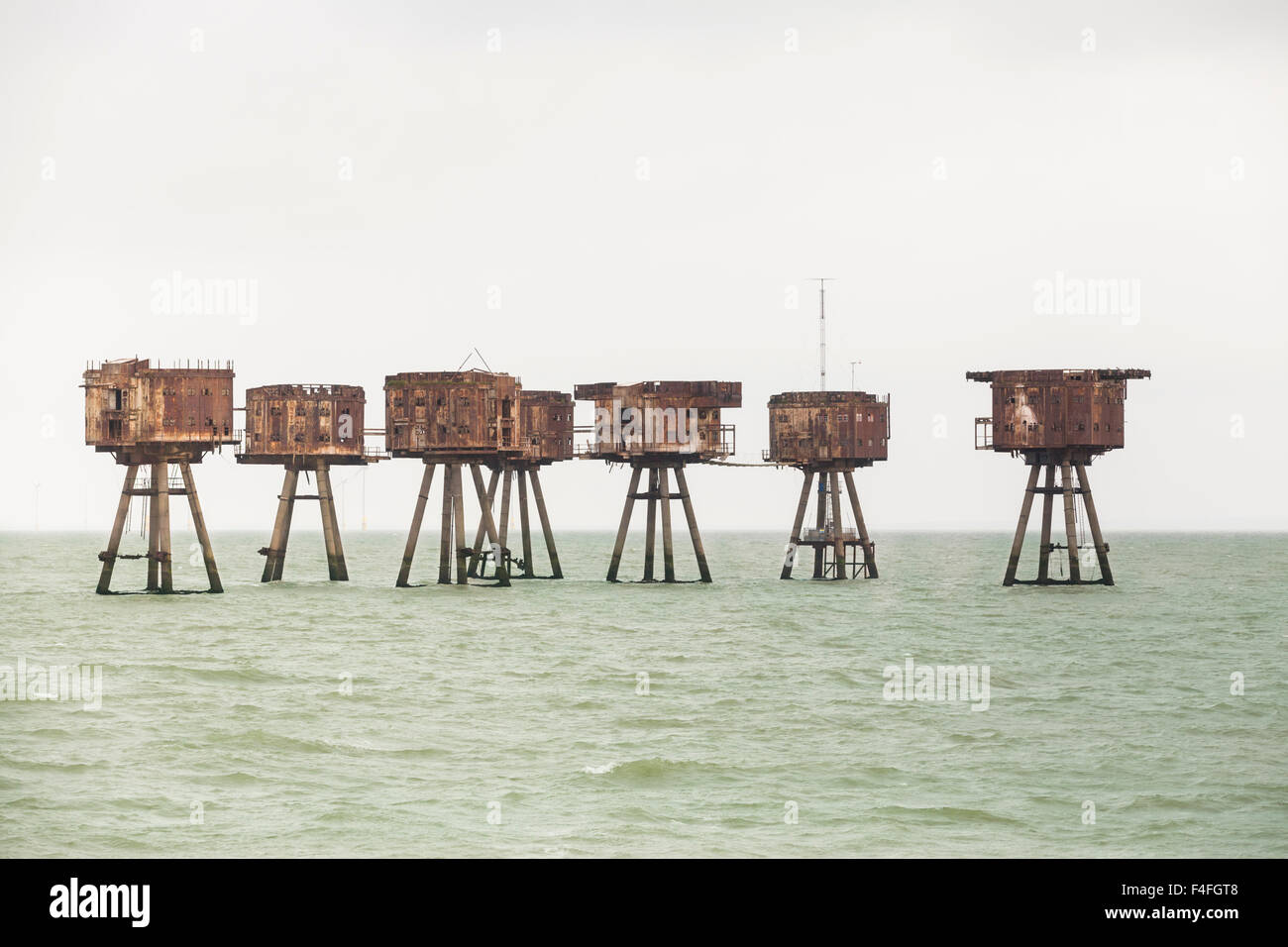 Maunsell Sea Forts Red Sands, abandoned WW2 anti aicraft defences in the Thames Estuary off the North Kent Coast near Herne Bay Stock Photo