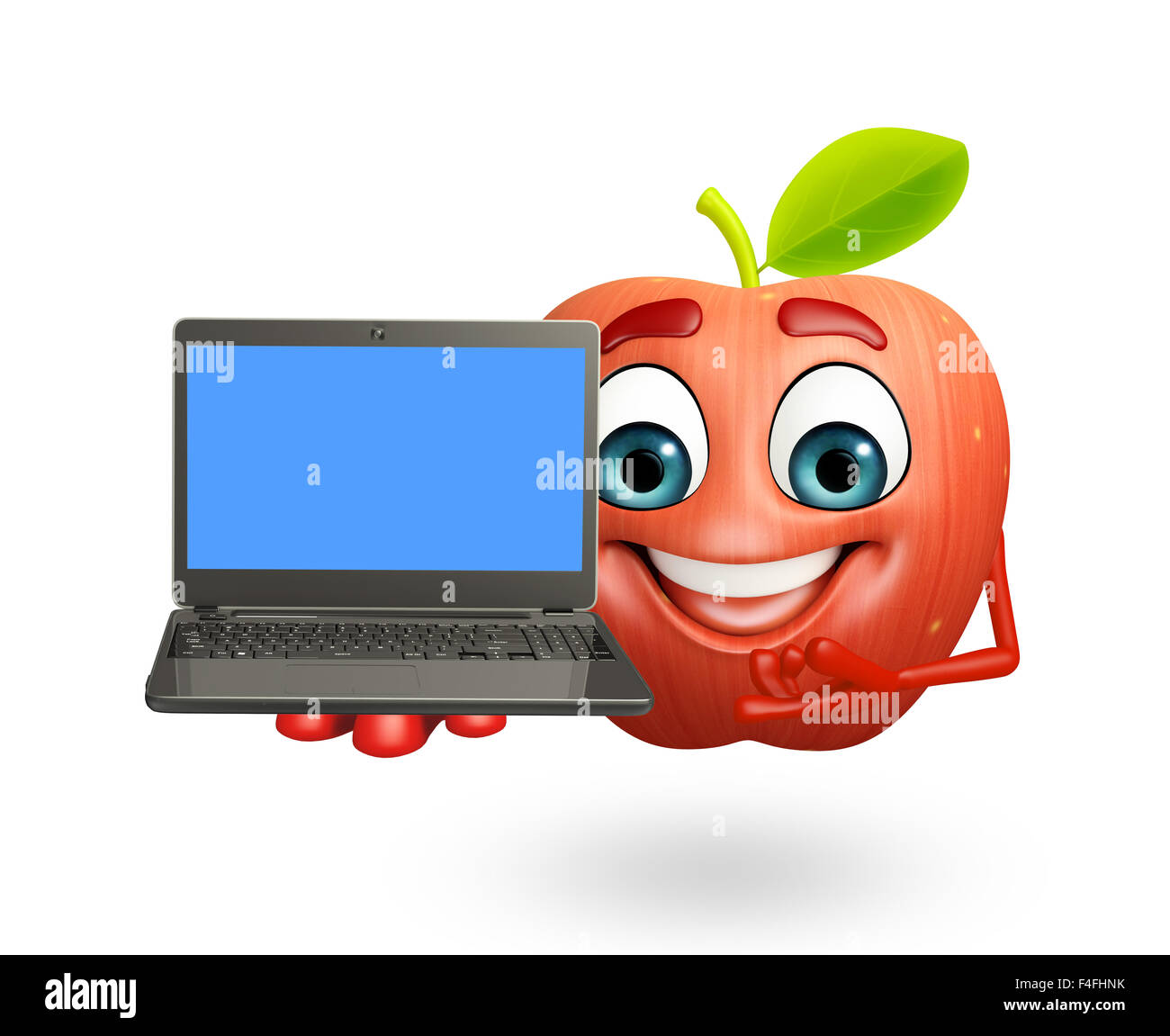 3d rendered illustration of apple cartoon character with laptop Stock ...