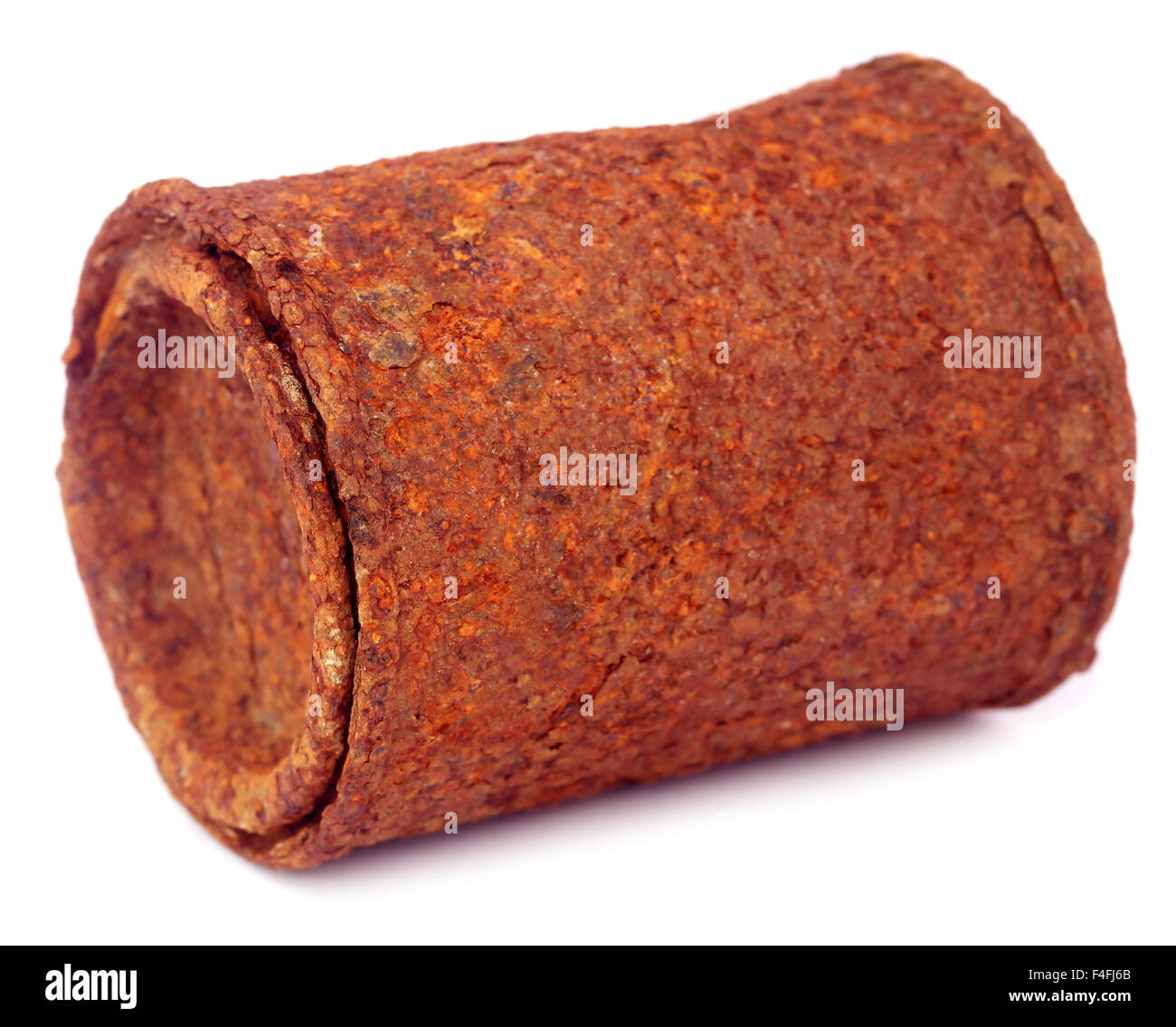 Old rusty iron can over white background Stock Photo