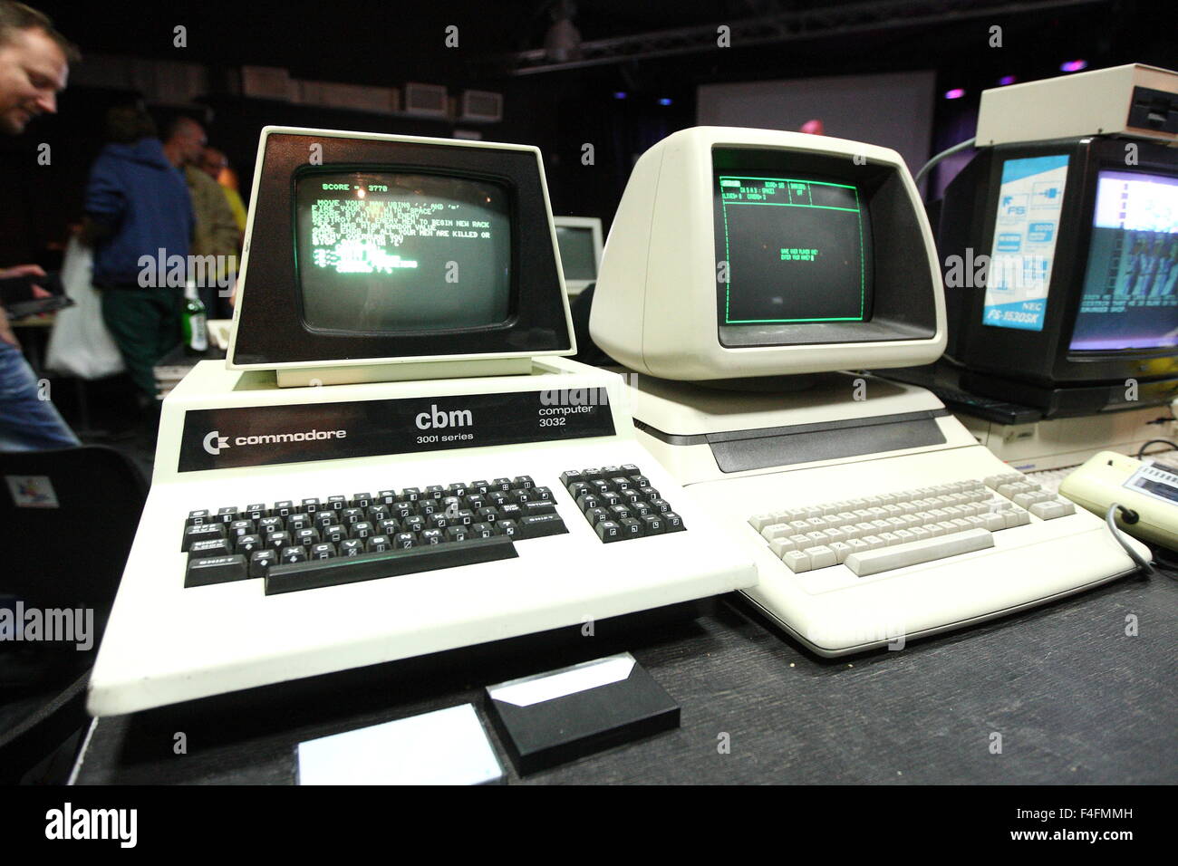 Gdansk, Poland 17th, Oct. 2015 Retro computers show in Gdansk named RETROKOMP/LOAD ERROR 2015. Tens of exhibitors show their Atari, ZX Spectrum, Amiga Schneider, SEGA and Polish ELWRO on one of he largest old 8th and 16th bit computers show in Poland. Pictured: Commodore cbm computer Credit:  Michal Fludra/Alamy Live News Stock Photo