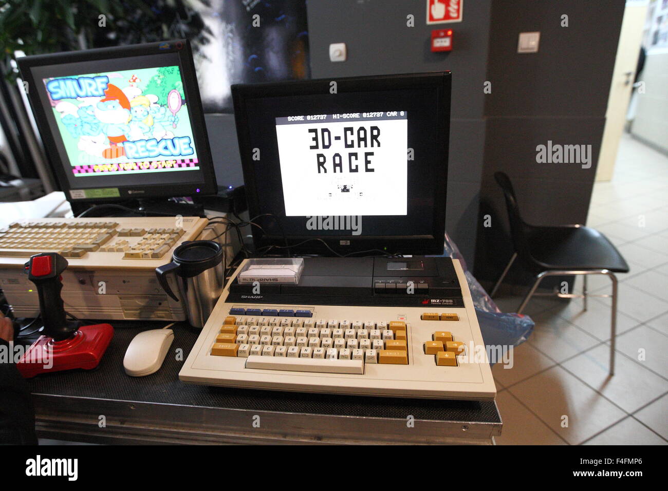 Gdansk, Poland 17th, Oct. 2015 Retro computers show in Gdansk named RETROKOMP/LOAD ERROR 2015. Tens of exhibitors show their Atari, ZX Spectrum, Amiga Schneider, SEGA and Polish ELWRO on one of he largest old 8th and 16th bit computers show in Poland. Pictured: Sharp computer Credit:  Michal Fludra/Alamy Live News Stock Photo