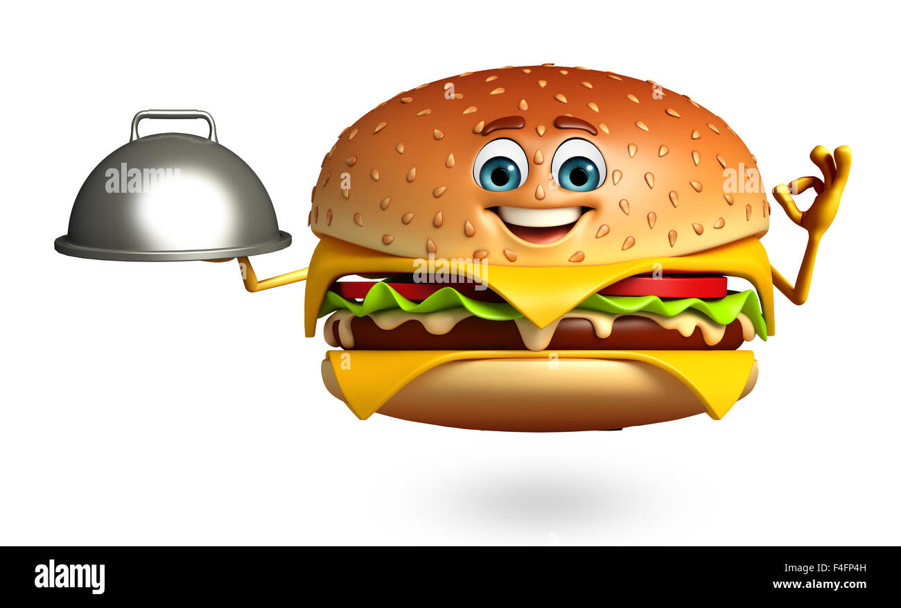 3d rendered illustration of cartoon character of burger Stock Photo