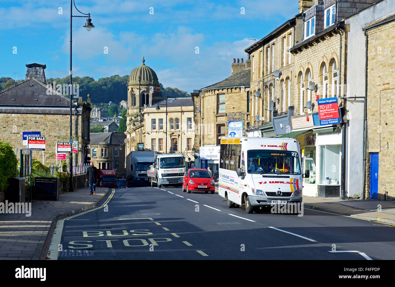 Main Street in the town of Sowerby Bridge, Calderdale, West Yorkshire, England UK Stock Photo