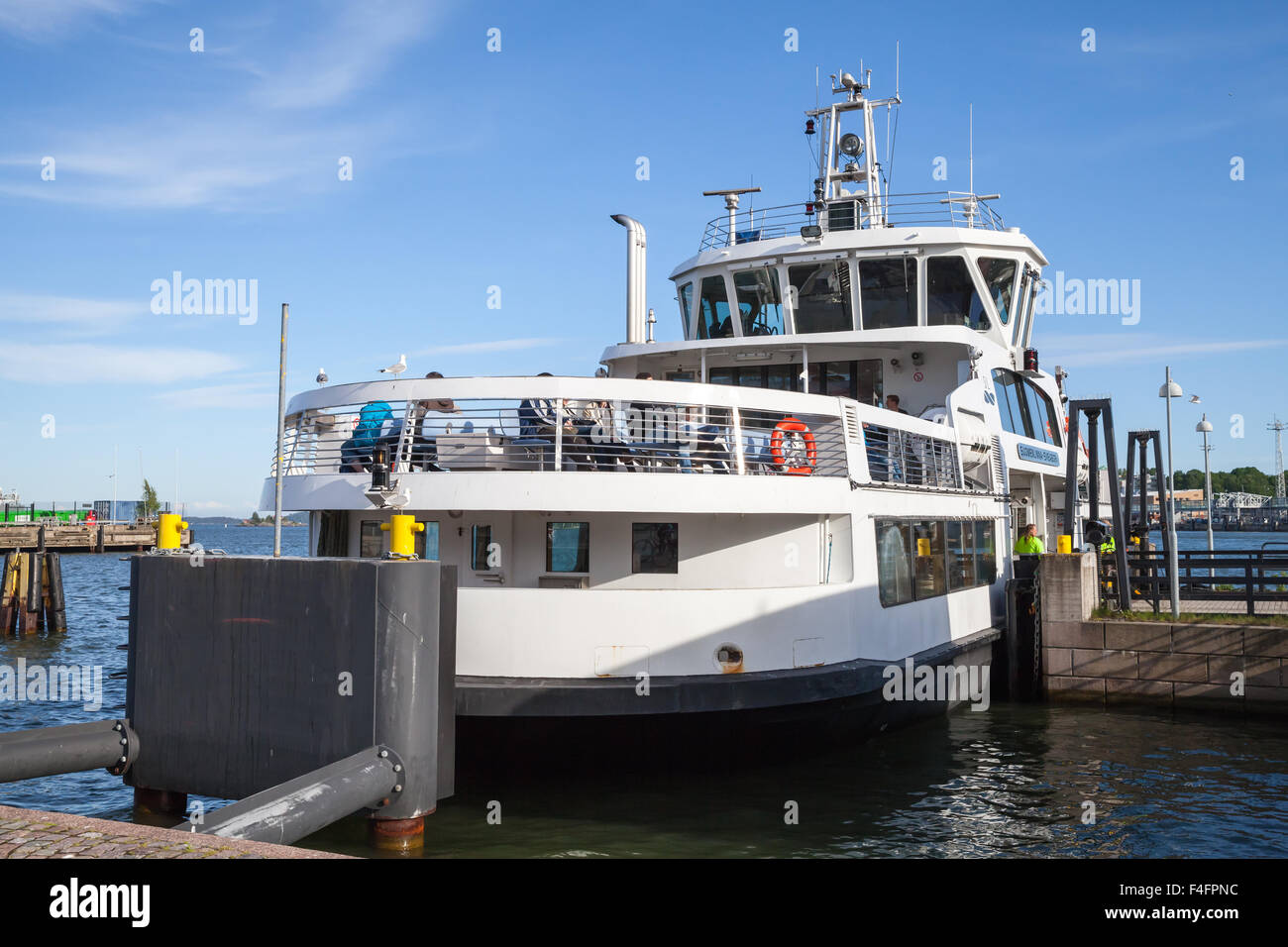Helsinki, Finland - June 12, 2015: Passenger ferry Suomenlinna Sveaborg with many tourists on board Stock Photo