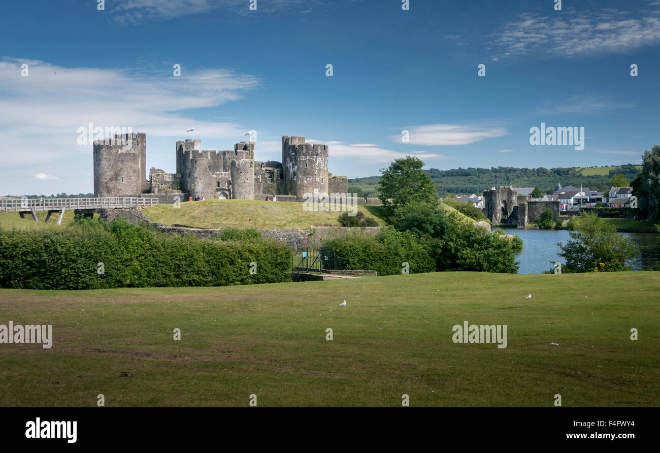 View of Caerphilly Castle in Wales, UK Stock Photo Alamy