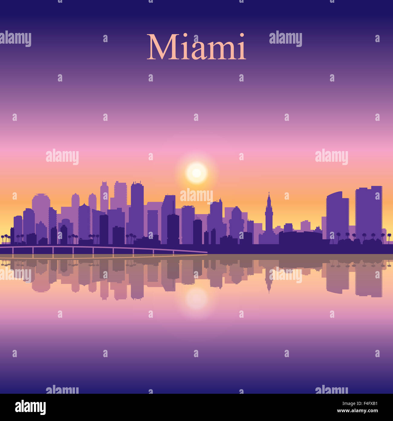 Miami city skyline silhouette background, vector illustration Stock ...