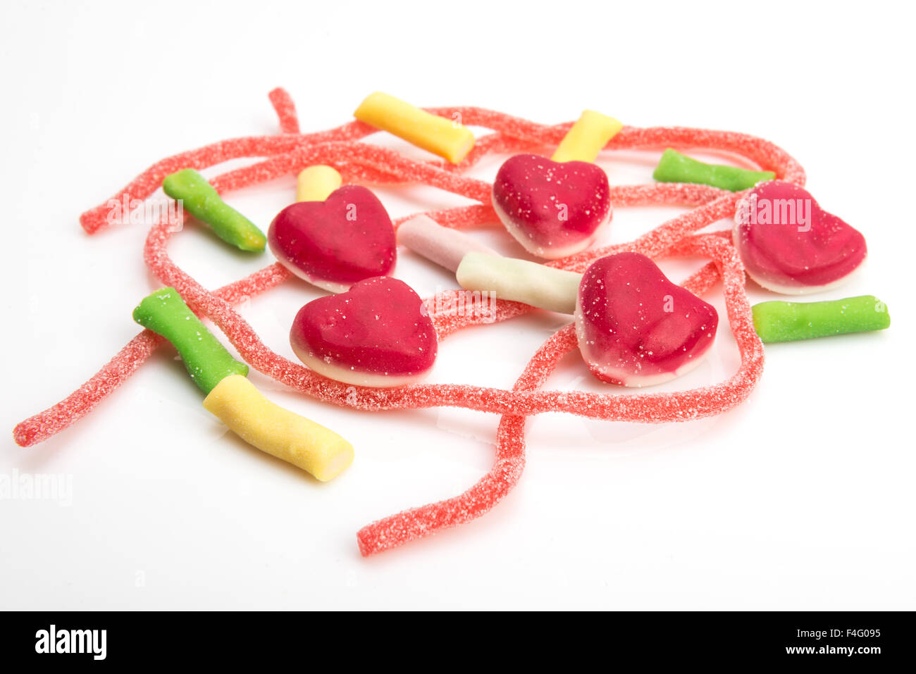 gummies in the form of hearts on a white background Stock Photo - Alamy