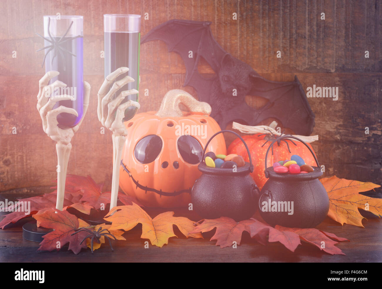 Happy Halloween Zombie Party decorations with green and blue drinks in