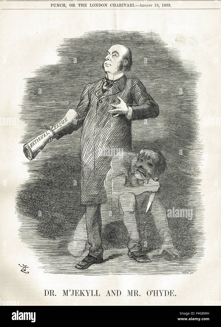 Dr M'Jekyll and Mr O'Hyde Irish national Land League. John Tenniel Punch cartoon 1888 Stock Photo