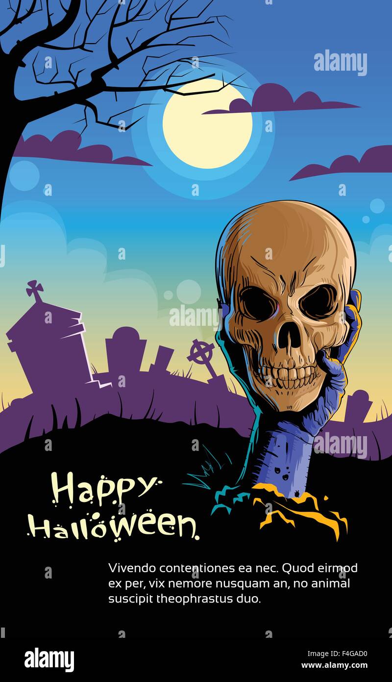 Zombie Hand Hold Dead Skull Head Undead Arm From Ground Graveyard Stock ...