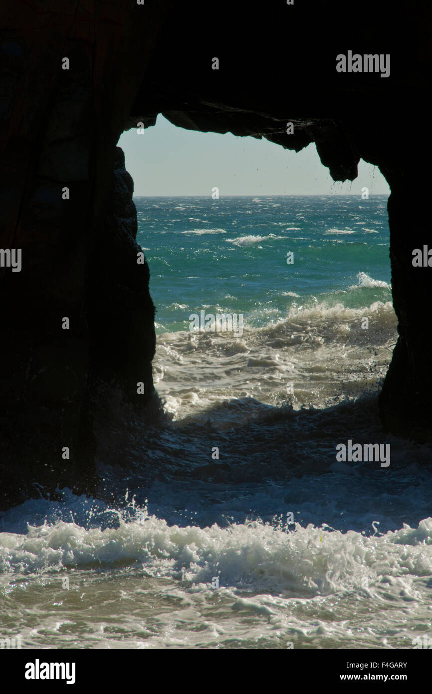 Surf, through arch, Pfeiffer Beach, Big Sur, California, USA Stock
