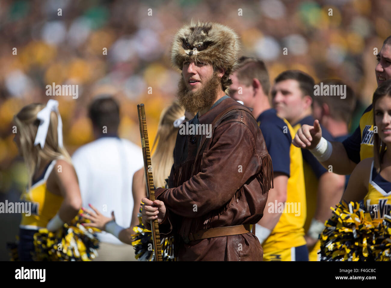 Waco, Texas, USA. 17th Oct, 2015. West Virginia Mountaineers mascot during the NCAA football game between the West Virginia Mountaineers and Baylor Bears at McLane Stadium in Waco, Texas. JP Waldron/Cal Sport Media/Alamy Live News Stock Photo