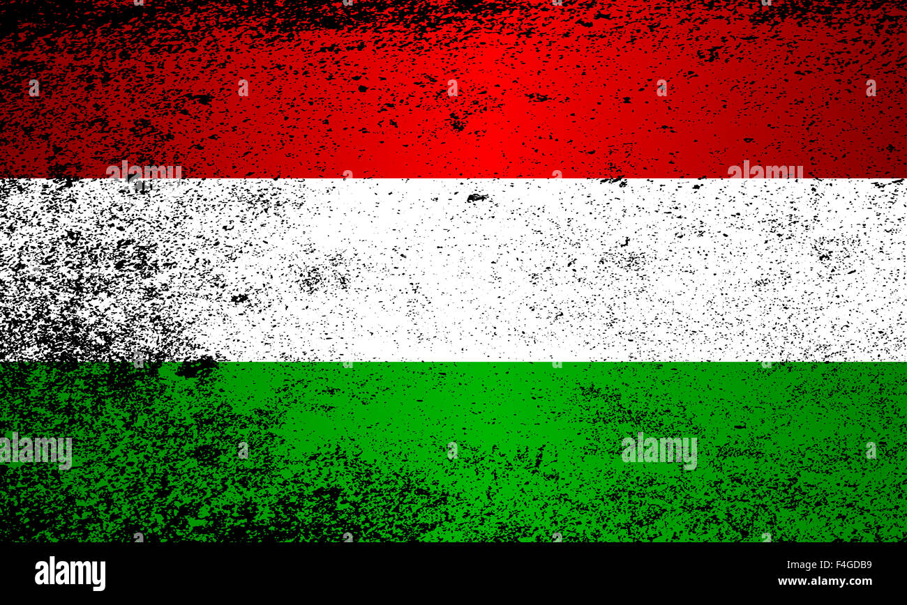 The flag of Hungary in red, green and white stripes with grunge effect Stock Photo