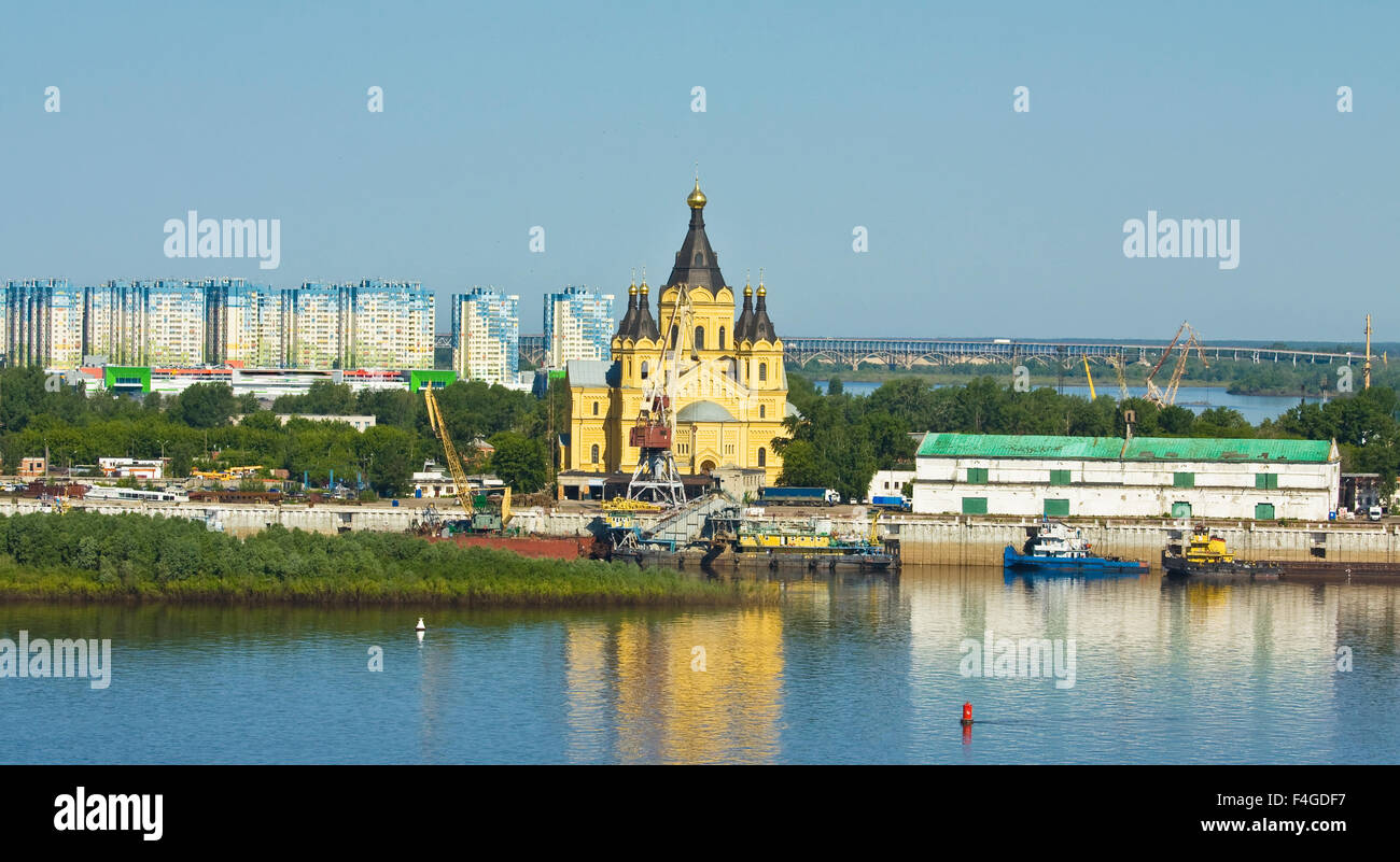 Orthodox Alexander Nevsky cathedral in town Nizhny Novgorod on Volga ...