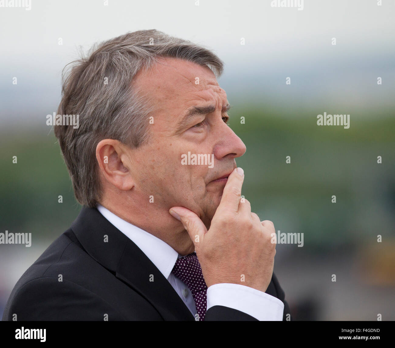 President of German Football Association DFB, Wofgang Niersbach lays down a wreath at the Monument of the Coast Defenders in Westerplatte in Gdansk, Poland, 20 Juni 2012. The peninsula of Westerplatte was the place of the first battle of WWII, when German troops attacked Poland on 01 September 1939. Photo: Jens Wolf dpa Stock Photo