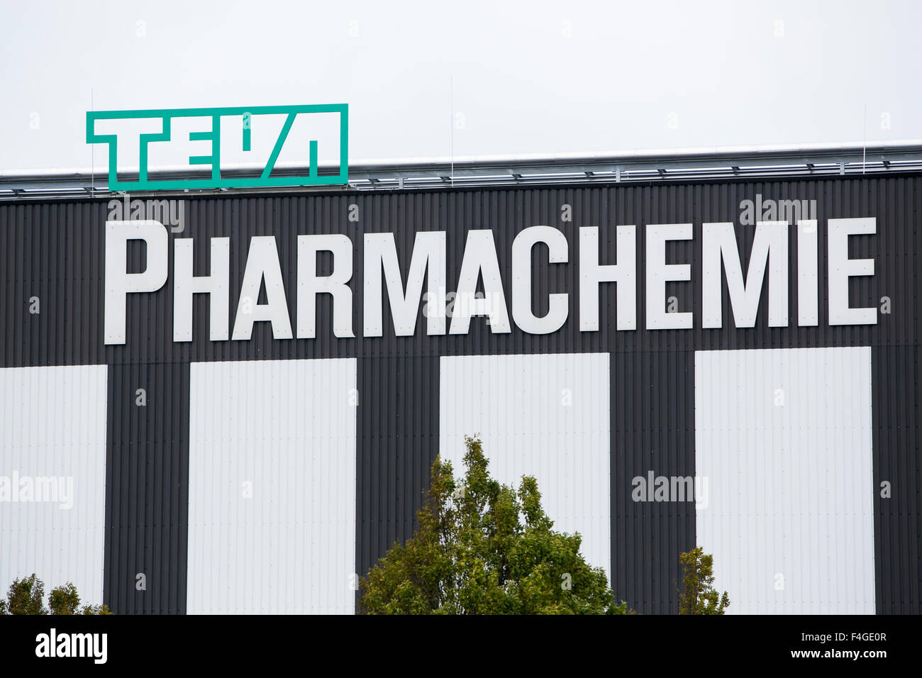 A logo sign outside of a facility occupied by Teva Pharmaceutical  Industries in Haarlem, Netherlands on October 5, 2015 Stock Photo - Alamy