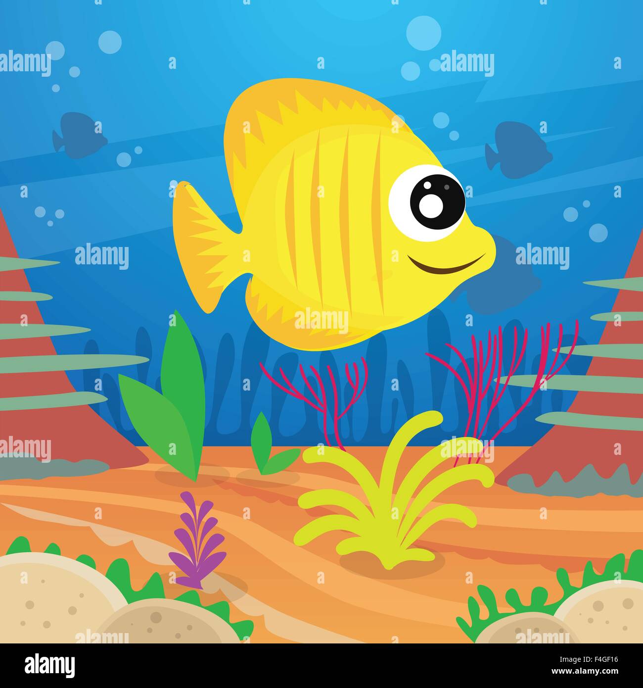 Yellow Cartoon Colorful Fish Under Deep Water Marine Ocean Stock Vector  Image & Art - Alamy