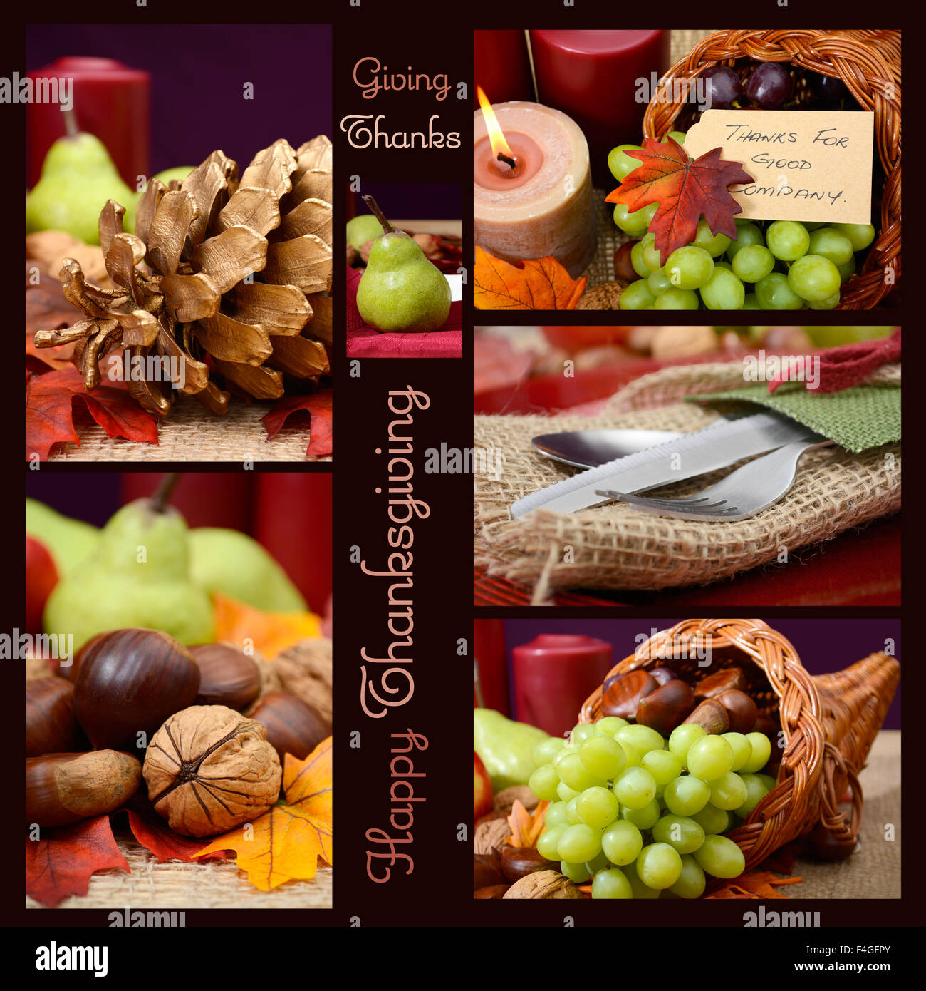 Country style rustic Thanksgiving table setting collage with sample ... Country style rustic Thanksgiving table setting collage with sample ...