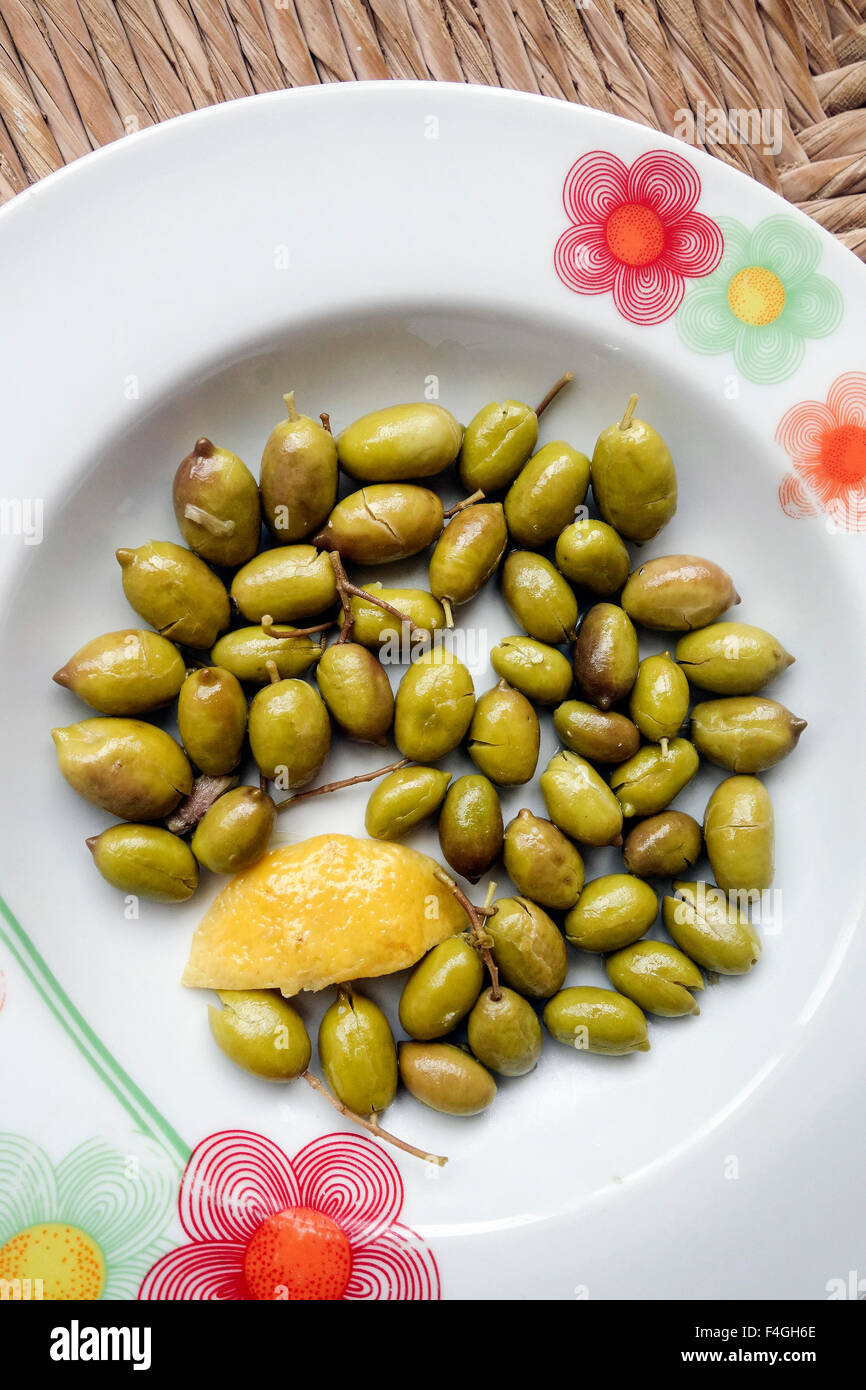 Greek Cuisine. Small Green Olives, Crete,Greece Stock Photo Alamy