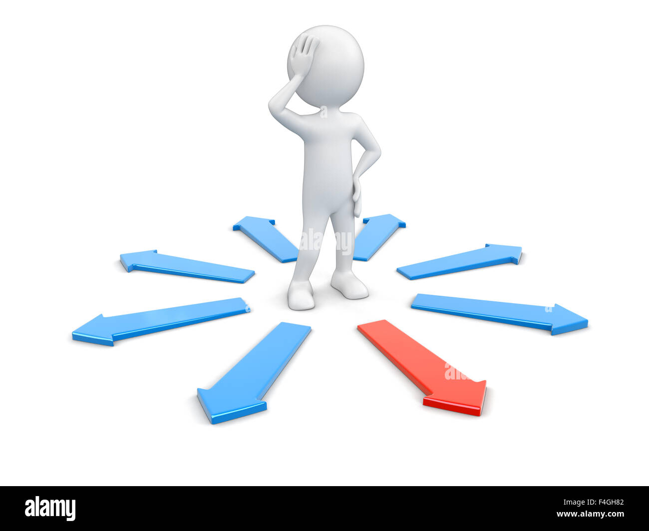 Man and arrows. Image with clipping path. Stock Photo