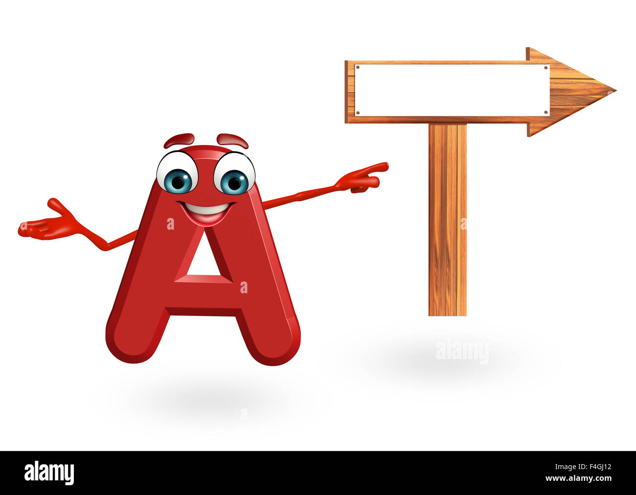 3d rendered illustration of alphabet A Cartoon Character with arrow