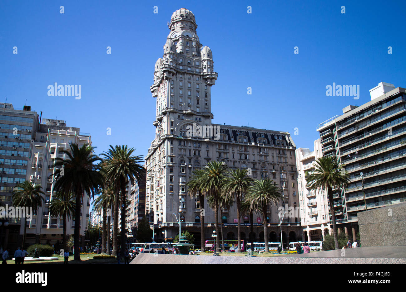 Salvo Palace from Independence Plaza in Montevideo, Uruguay Stock Photo