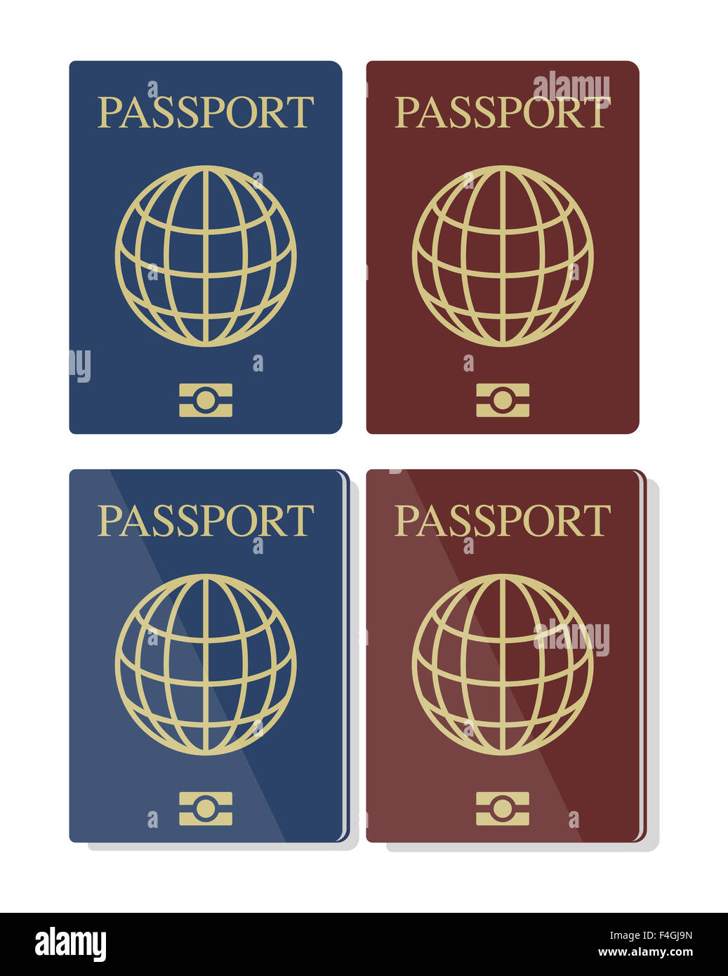Vector set of blue and red biometric passports with globe, eps10, isolated on white background Stock Photo